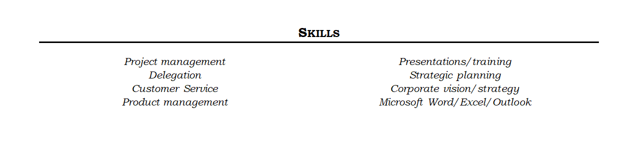 sample resume skills section
