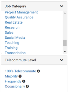 virtual vocations remote job board filters screenshot